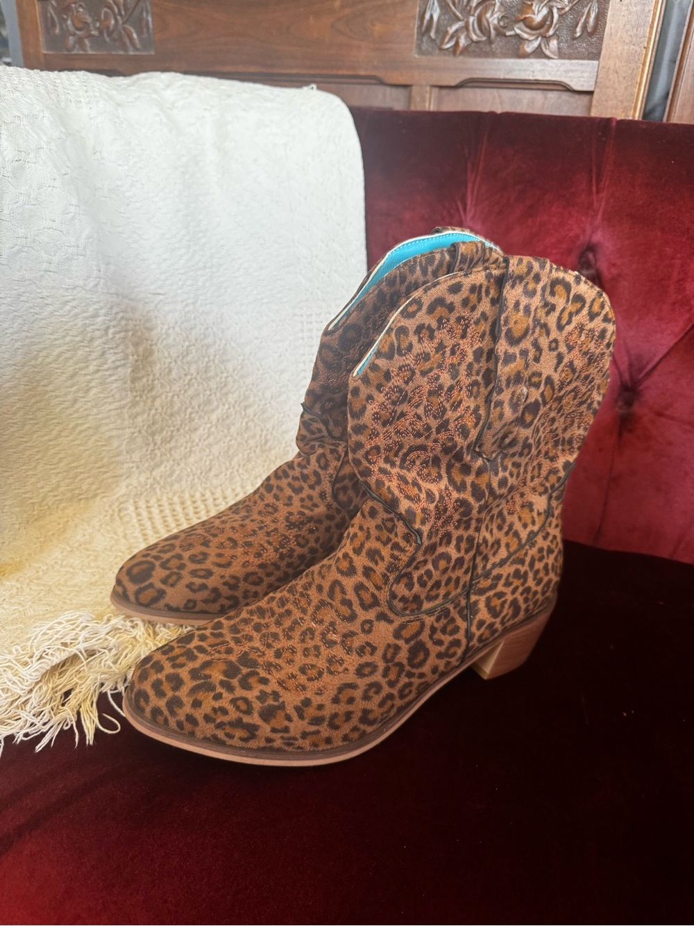 Leopard Print Women's Western Boots - Brown